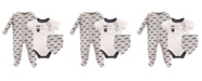 Hudson Baby Sleep and Play, Bodysuits and Bandana Bibs, 3-Piece Set, 0-9 Months